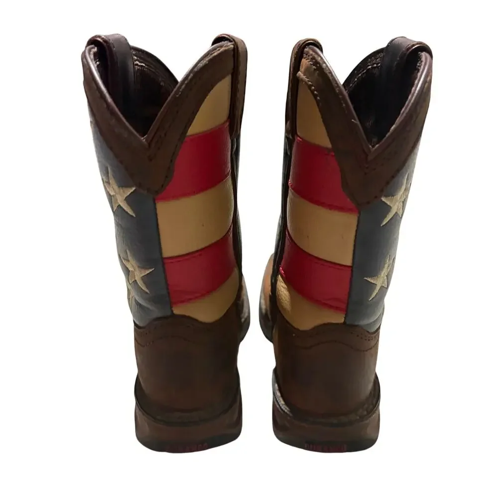 Lil‎ Durango USA Union Flag Brown Boots 4th of July Memorial Youth 8.5 America